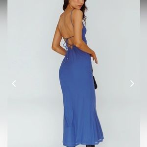 Blue high neck, backless cocktail dress from Selfie Leslie on Instagram!